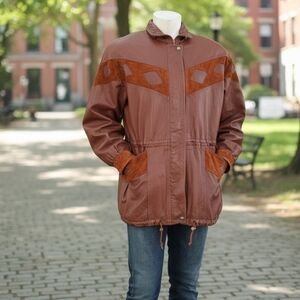 Vintage Oscar Leopold Tan Suede & Leather Men's Jacket Coat Made In Canada